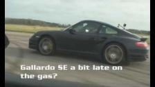 3 x races Lamborghini Gallardo SE (520 HP) E-Gear vs Porsche 911 Turbo 997 manual = GTBoard.com