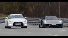 [4k] Porsche 918 Spyder vs Alpha 12+ Nissan GTR R35 TWO races on Highspeed Oval