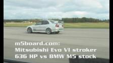 m5board.com: Mitsubishi Evo VI 636 HP vs BMW M5 E60 stock 50-250 km/h