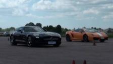 1080p: Mercedes SLS AMG vs Lamborghini LP550-2 Valentino Balboni Gallardo x 3 races